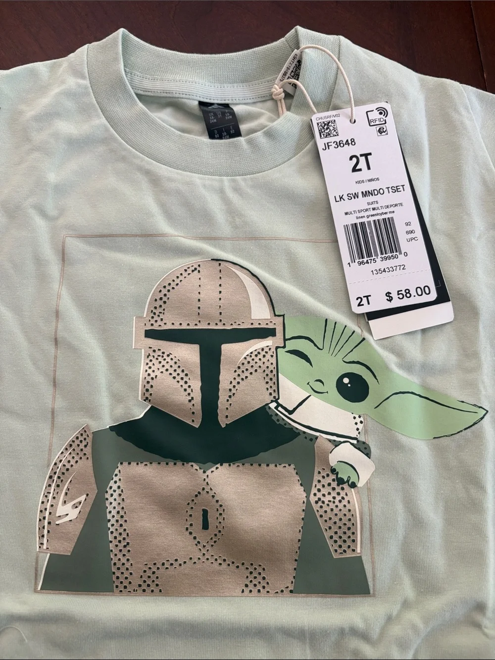 Star Wars Adidas Sage Green boys 2T Set Grogu Yoda Cotton Sportswear $58 new